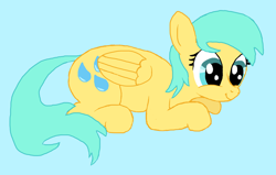 Size: 1668x1064 | Tagged: safe, artist:anonymous, sunshower raindrops, pegasus, pony, female, lying down, mare, simple background, smiling
