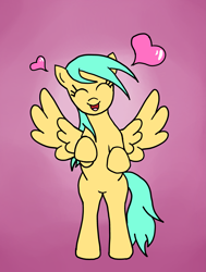 Size: 2791x3693 | Tagged: safe, artist:anonymous, sunshower raindrops, pegasus, pony, eyes closed, female, heart, mare, open mouth, rearing, simple background, smiling, spread wings, wings