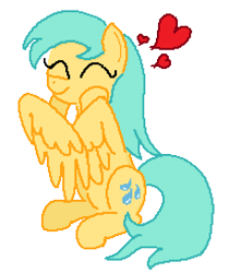 Size: 618x735 | Tagged: safe, artist:anonymous, sunshower raindrops, pegasus, pony, eyes closed, female, heart, mare, simple background, sitting, smiling, transparent background