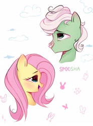 Size: 1600x2160 | Tagged: safe, artist:spoosha, fluttershy, gentle breeze, pony, female, male, mare, open mouth, simple background, smiling, stallion