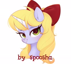 Size: 2048x1858 | Tagged: safe, artist:spoosha, oc, oc only, pony, unicorn, bow, female, mare, simple background, smiling, white background
