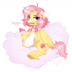 Size: 1616x1612 | Tagged: safe, artist:spoosha, oc, oc only, pegasus, pony, candy, candy cane, cloud, female, food, lying down, mare, mouth hold, simple background, smiling, white background