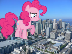 Size: 1600x1200 | Tagged: safe, artist:dashiesparkle, artist:jaredking779, imported from derpibooru, pinkie pie, earth pony, pony, california, female, giant pinkie pie, giant pony, giant/macro earth pony, giantess, highrise ponies, irl, macro, mare, mega giant, photo, ponies in real life, san francisco