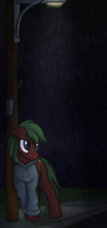 Size: 1236x2627 | Tagged: safe, alternate version, artist:ahorseofcourse, oc, oc:chips down, pegasus, pony, rain, solo