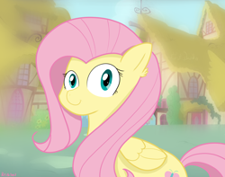 Size: 3800x3000 | Tagged: safe, artist:reinbou, imported from derpibooru, fluttershy, pegasus, pony, looking at you, ponyville, smiling, solo