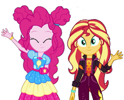 Size: 697x563 | Tagged: safe, artist:marcoequestrian98, edit, edited screencap, imported from derpibooru, screencap, pinkie pie, sunset shimmer, human, equestria girls, equestria girls series, sunset's backstage pass!, spoiler:eqg series (season 2), background removed, duo, duo female, female, music festival outfit, not a vector, simple background, transparent background