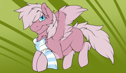 Size: 3128x1827 | Tagged: safe, artist:ababumilkshake, imported from derpibooru, oc, oc only, oc:pastel dawn, pegasus, clothes, flying, male, scarf, solo, striped scarf