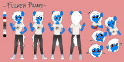 Size: 4793x2411 | Tagged: safe, artist:tomi_ouo, imported from derpibooru, oc, oc only, oc:flicker frame, anthro, earth pony, plantigrade anthro, clothes, male, reference sheet, solo