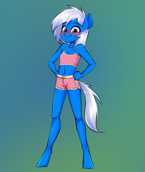 Size: 1569x1855 | Tagged: safe, artist:tomi_ouo, imported from derpibooru, oc, oc only, oc:flicker frame, anthro, earth pony, unguligrade anthro, belly button, clothes, male, midriff, shorts, solo, tanktop, tight clothing