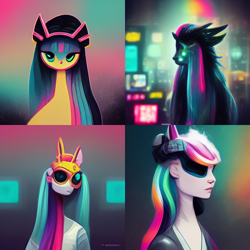 Size: 512x512 | Tagged: safe, imported from derpibooru, princess celestia, human, ai content, ai generated, cyberpunk, generator:midjourney, humanized, variant