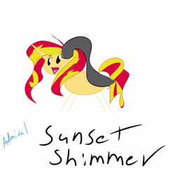 Size: 5000x5000 | Tagged: safe, artist:stormythetrooper, imported from derpibooru, sunset shimmer, pony, unicorn, equestria girls, bunny ears, female, simple background, solo, stick pony, white background