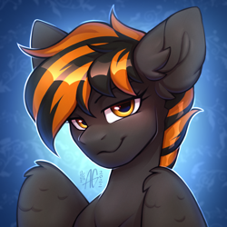 Size: 3000x3000 | Tagged: safe, artist:argigen, imported from derpibooru, oc, oc only, oc:mayday, pegasus, pony, female, high res, looking at you, simple background, smiling, smiling at you, smirk, solo, wings