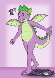 Size: 1024x1449 | Tagged: safe, artist:sparkbolt3020, imported from derpibooru, part of a set, spike, dragon, clothes, commission, nightgown, transformation, transformation sequence