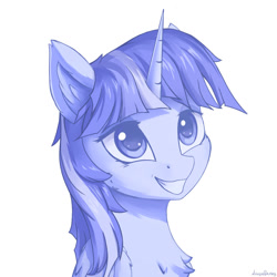 Size: 1024x1024 | Tagged: safe, artist:adagiostring, imported from derpibooru, twilight sparkle, pony, ambiguous race, bust, chest fluff, commission, cute, female, headshot commission, mare, portrait, simple background, smiling, solo, twiabetes, white background, your character here