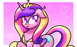 Size: 5580x3402 | Tagged: safe, artist:iceflower99, imported from derpibooru, princess cadance, alicorn, pony, c:, chest fluff, crown, eye clipping through hair, floppy ears, heart, jewelry, looking up, purple eyes, regalia, shoulder fluff, simple background, smiling, solo, video at source, video in description