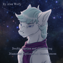 Size: 2048x2048 | Tagged: safe, artist:vikfy, imported from derpibooru, double diamond, earth pony, pony, clothes, fanfic art, frown, male, scarf, solo, stallion, story, unamused