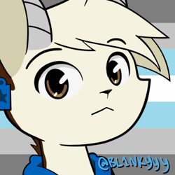 Size: 500x500 | Tagged: safe, artist:bl1nkyyy, imported from derpibooru, oc, oc only, oc:hazel bloons, goat, animated, brown eyes, bust, clothes, commission, demiboy pride flag, ear tag, eyebrows, eyes closed, eyes open, gif, hoodie, horns, looking at you, male, portrait, pride, pride flag, solo, talking, white fur, ych result