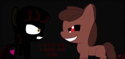 Size: 1300x620 | Tagged: safe, artist:faithtg, imported from derpibooru, apple bloom, earth pony, pony, luna game, series:everything is broken, angry, apple bloom's bow, bow, creepybloom, creepypasta, evil, female, filly, flutter island, foal, hair bow, halo, heart, smiling, text, zalgo
