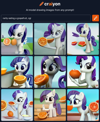 Size: 760x926 | Tagged: safe, imported from derpibooru, rarity, ai content, ai generated, eating, food, fruit, generator:craiyon, grapefruit, herbivore