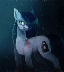 Size: 845x946 | Tagged: safe, artist:tuzzarts, imported from derpibooru, oc, oc only, oc:minkie pie, earth pony, pony, fanfic:muffins, blood, fanfic art, female, lock, mare, padlock, rain, redraw