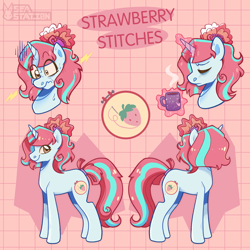 Size: 2000x2000 | Tagged: safe, artist:seasemissary, imported from derpibooru, oc, oc:strawberry stitches, pony, unicorn, female, magic, mare, solo