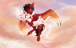 Size: 4686x2965 | Tagged: safe, artist:doekitty, imported from derpibooru, oc, oc only, oc:hazel, deer, deer pony, original species, pegasus, pony, female, flying, male, stallion