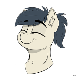 Size: 900x900 | Tagged: safe, artist:rapid9, imported from derpibooru, pony, bust, commission, ear fluff, eyes closed, ponytail, portrait, simple background, smiling, solo, white background, ych result