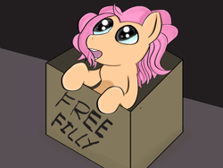 Size: 1024x768 | Tagged: safe, artist:free filly, imported from derpibooru, earth pony, pony, box, cardboard box, female, filly, foal, open mouth, solo