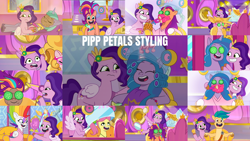 Size: 1974x1111 | Tagged: safe, edit, edited screencap, editor:quoterific, imported from derpibooru, screencap, hitch trailblazer, izzy moonbow, pipp petals, sunny starscout, zipp storm, earth pony, pegasus, pony, unicorn, spoiler:g5, spoiler:my little pony: tell your tale, spoiler:tyts01e05, spoiler:tyts01e09, spoiler:tyts01e10, spoiler:tyts01e12, spoiler:tyts01e14, spoiler:tyts01e15, spoiler:tyts01e16, spoiler:tyts01e22, alicorn issues, bipedal, cucumber, eyes closed, female, flashback, flying, food, g5, grin, hair curlers, hair dryer, hair styling, it's t.u.e.s. day, magic, making a foal of me, male, mane five (g5), mane melody, mane melody (location), mare, mask, mud mask, my little pony: tell your tale, neighfever, open mouth, open smile, phyllis cloverleaf, pineapple, posey bloom, runny nose, smiling, spread wings, stallion, sunny-day dinners, telekinesis, text, the game is ahoof, wavy mouth, wings, zipp's yes day