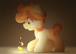 Size: 3026x2144 | Tagged: safe, artist:mochi_nation, imported from derpibooru, oc, oc only, oc:flame egg, earth pony, pony, coat markings, female, fire, looking at something, mare, solo, super powers