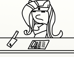 Size: 1408x1080 | Tagged: safe, artist:free filly, imported from derpibooru, fluttershy, fish, pegasus, pony, bandana, black and white, butcher knife, female, food, grayscale, headband, knife, mare, monochrome, simple background, sketch, solo, sushi, white background