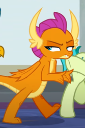 Size: 418x627 | Tagged: safe, imported from derpibooru, screencap, gallus, sandbar, smolder, dragon, earth pony, griffon, pony, school daze, cropped, dragoness, female, solo focus