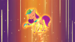 Size: 3410x1920 | Tagged: safe, imported from derpibooru, screencap, sunny starscout, earth pony, pony, spoiler:g5, spoiler:my little pony: tell your tale, spoiler:tyts01e23, another pony's trash, eyes closed, female, g5, high res, mane stripe sunny, mare, my little pony: tell your tale, smiling, solo, transformation, youtube link