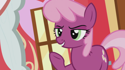 Size: 1280x720 | Tagged: safe, imported from derpibooru, screencap, cheerilee, earth pony, pony, crusaders of the lost mark, season 5, barehoof, female, implied diamond tiara, mare, raised hoof, smiling, smug, solo, success, underhoof