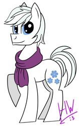 Size: 571x912 | Tagged: safe, artist:humanymcduck56, imported from derpibooru, double diamond, earth pony, pony, clothes, looking at you, male, raised hoof, scarf, simple background, solo, stallion, white background