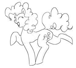 Size: 1544x1388 | Tagged: safe, pinkie pie, earth pony, pony, aggie.io, excited, eyes closed, monochrome, open mouth, raised hoof, simple background, sketch, smiling