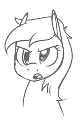 Size: 313x483 | Tagged: safe, derpy hooves, pony, aggie.io, angry, female, frown, mare, monochrome, open mouth, simple background