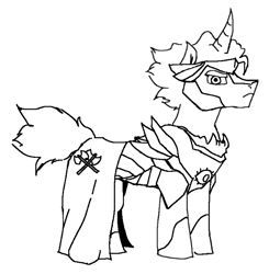 Size: 595x606 | Tagged: safe, king sombra, pony, unicorn, aggie.io, armor, frown, male, monochrome, simple background, stallion