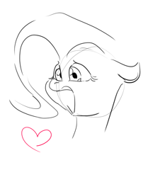 Size: 708x848 | Tagged: safe, fluttershy, pony, aggie.io, female, heart, mare, monochrome, open mouth, simple background, sketch