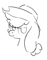 Size: 469x589 | Tagged: safe, applejack, pony, aggie.io, female, frown, hat, mare, monochrome, simple background, sketch