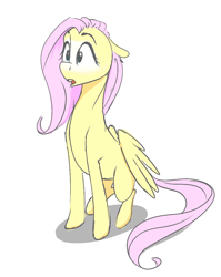 Size: 790x992 | Tagged: safe, fluttershy, pegasus, pony, aggie.io, female, mare, open mouth, simple background, sitting, suprised look