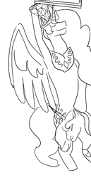 Size: 686x1332 | Tagged: safe, princess celestia, princess luna, alicorn, pony, aggie.io, basketball, eyes closed, female, mare, monochrome, simple background, sketch, sports, spread wings, wings