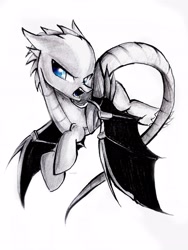 Size: 2890x3853 | Tagged: safe, artist:liaaqila, imported from derpibooru, oc, oc only, oc:llvm, dracony, hybrid, fangs, flying, llvm, open mouth, ponified, programming, simple background, solo, white background