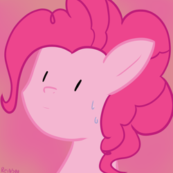 Size: 3000x3000 | Tagged: safe, artist:reinbou, imported from derpibooru, pinkie pie, earth pony, pony, bust, dot eyes, pink background, simple background, solo, sweat