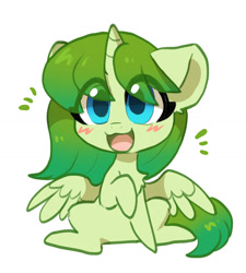 Size: 1304x1446 | Tagged: safe, artist:oofycolorful, imported from derpibooru, oc, oc only, alicorn, pony, :d, alicorn oc, emanata, horn, open mouth, open smile, simple background, smiling, solo, white background, wings