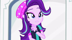 Size: 3410x1920 | Tagged: safe, imported from derpibooru, screencap, starlight glimmer, human, equestria girls, mirror magic, spoiler:eqg specials, beanie, female, hat, high res, solo, statue