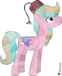 Size: 4000x4886 | Tagged: safe, artist:melisareb, imported from derpibooru, oc, oc only, oc:jet raise, crystal pony, pegasus, pony, .svg available, absurd resolution, colored wings, fez, hat, lidded eyes, male, simple background, solo, stallion, stars, transparent background, two toned wings, vector, wings