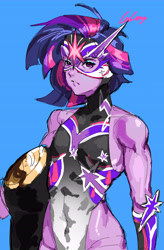Size: 3601x5488 | Tagged: safe, artist:田园锄串子, imported from derpibooru, twilight sparkle, human, equestria girls, clothes, high-cut clothing, leotard, luchador, mask, muscles, nacho libre, short hair, solo, sports, twilight muscle, wrestler, wrestling