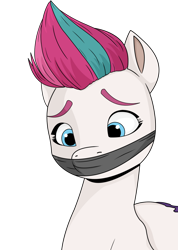 Size: 1024x1436 | Tagged: safe, artist:bondagefan216, imported from derpibooru, zipp storm, pegasus, pony, cloth gag, female, g5, gag, looking down, mare, simple background, solo, transparent background, worried