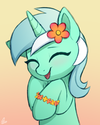 Size: 2000x2500 | Tagged: safe, artist:luminousdazzle, derpibooru exclusive, imported from derpibooru, lyra heartstrings, pony, unicorn, ^^, background pony, blushing, bracelet, colored sketch, cute, daaaaaaaaaaaw, doodle, eyes closed, female, flower, flower bracelet, flower in hair, gradient background, half body, happy, jewelry, lying down, lyrabetes, mare, open mouth, open smile, signature, smiling, solo